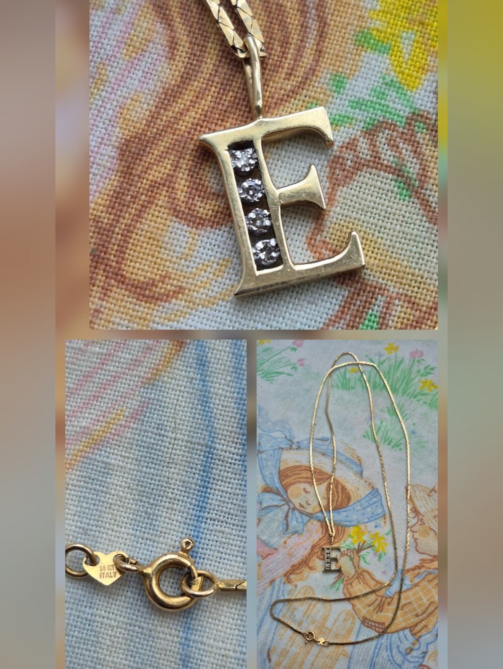🌙Diamonds & 14K Solid Gold 30" Opera Chain & JGI Diamond "E" Initial Pendant 6g